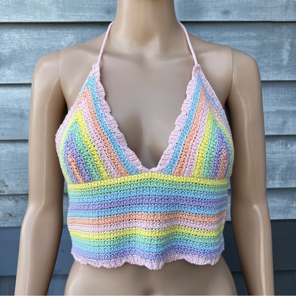 Sincerely Jules Crotchet Halter Top Shirt Women Size Small Festival Boho Y2K - Picture 1 of 12